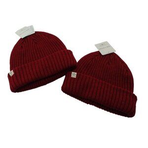 Sun + Stone Men's Burgundy Red Knit Solid Beanie Hat Low profile One Size $40